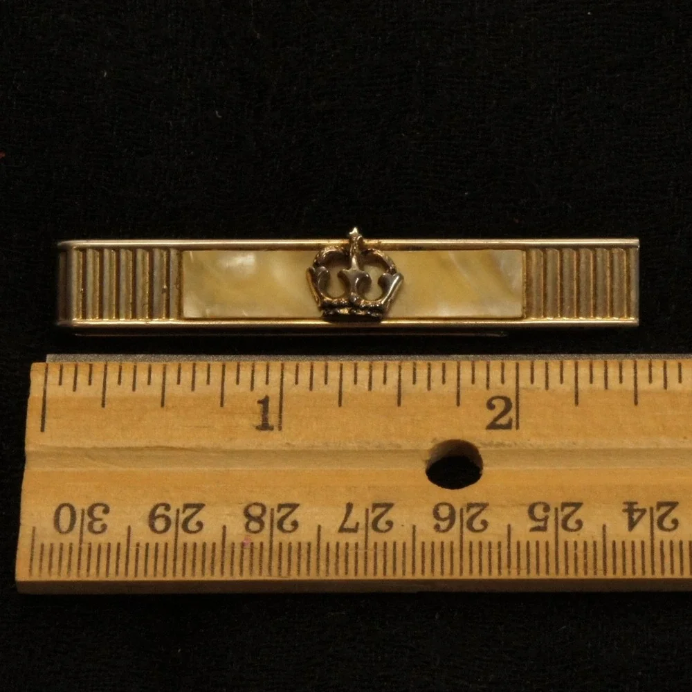 Vintage‎ Swank Tie Clip Crown Mother of Pearl Inlay Gold Tone
